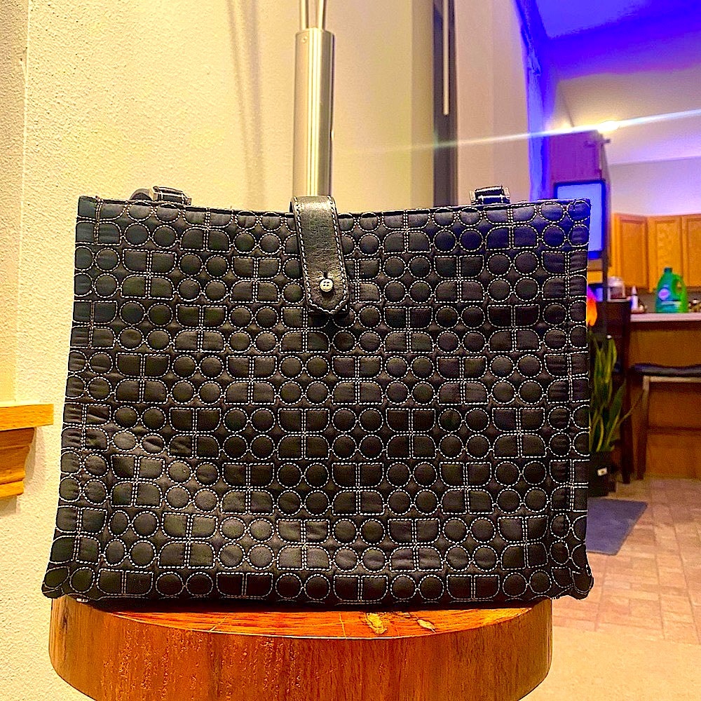 Kate Spade - Dot Noel Satchel | Embroidered Black/Fuscia Genuine Suede Interior